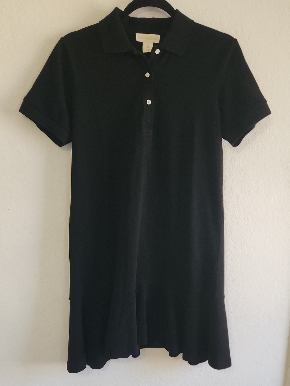 ​Cynthia Rowley Black Polo Dress Short Sleeve Ruffle Flounce Hem Medium